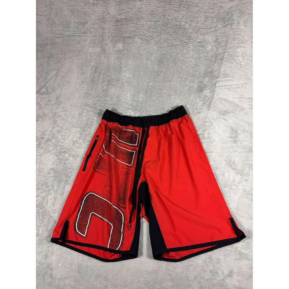 UFC Mens Size L Board Shorts Red Black MMA Boxing Training Fight Drawstring